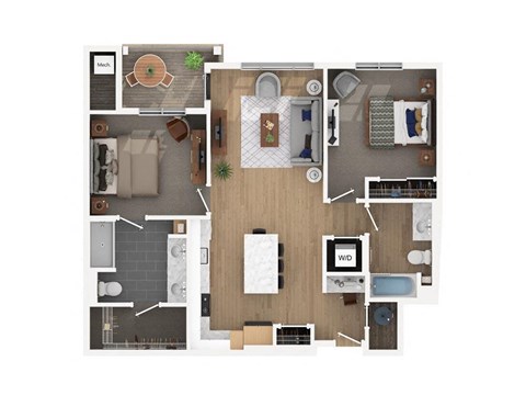 Floor plan for 2 beds, 2 baths, 1120 sqft